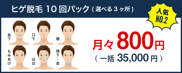 ヒゲ脱毛3ヶ月通い放題（選べる3ヶ所）